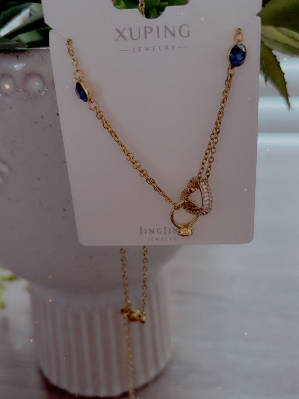 Xuping Gold-Tone Necklace with Blue Stone Accents